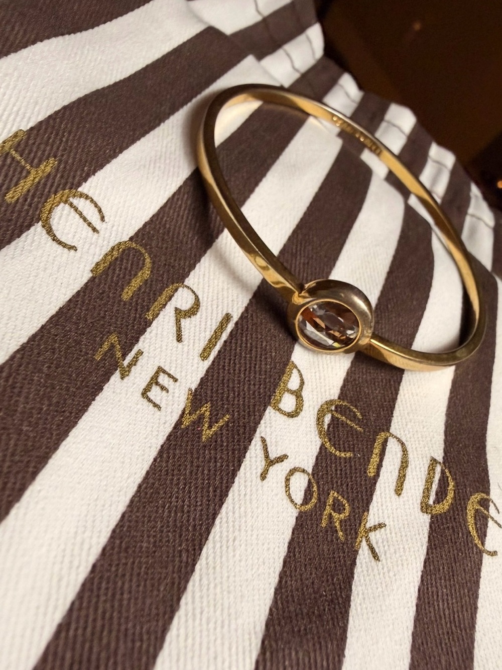 henri bendel Gold-Tone Bangle with Clear Crystal Center